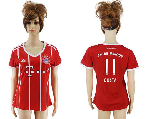 Women's Bayern Munchen #11 Costa Home Soccer Club Jersey - Click Image to Close